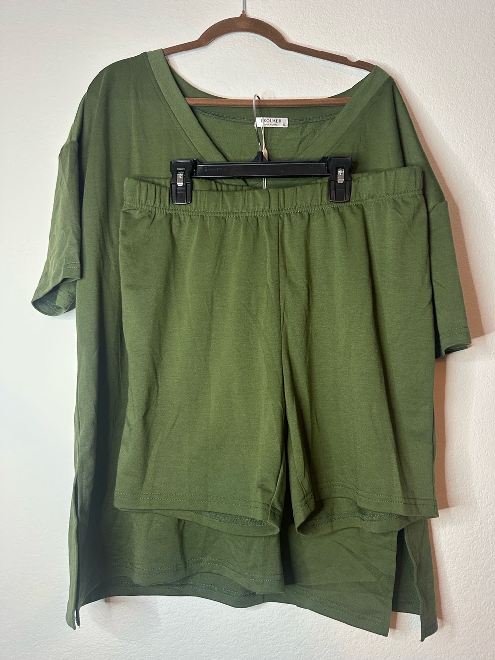 Vocal Olive Green Short Sleeve V-Neck Tee and Shorts